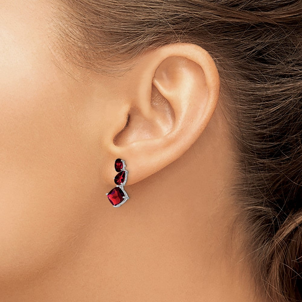 14k White Gold Garnet Dangle Earrings