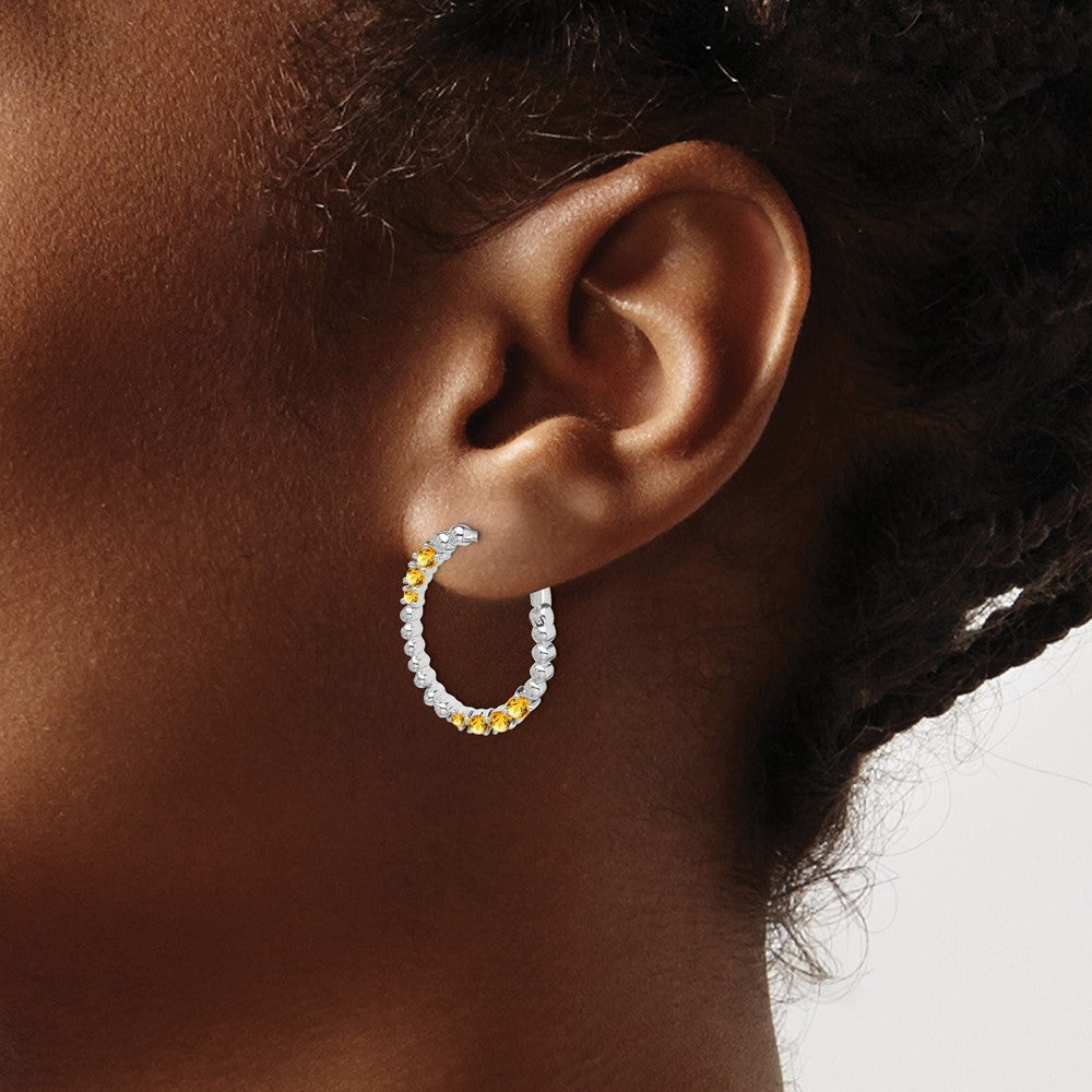 14k White Gold Citrine Oval Hoop Earrings