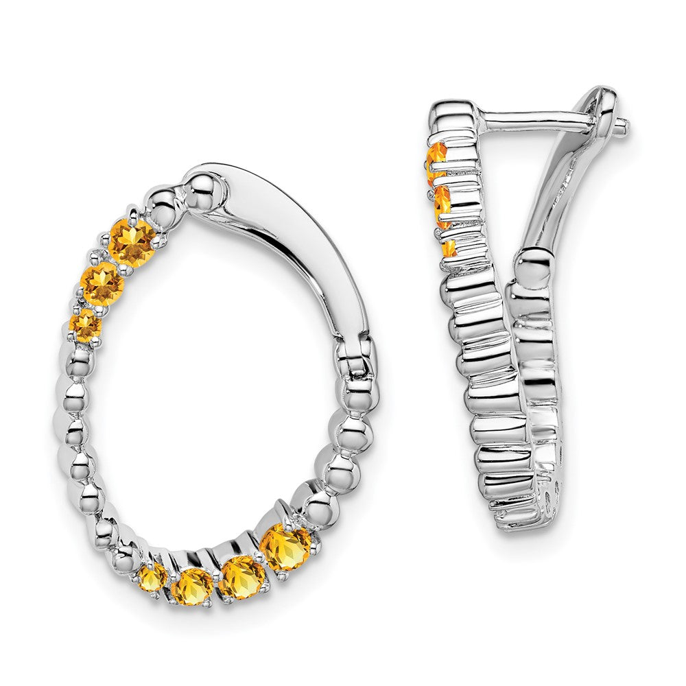 14k White Gold Citrine Oval Hoop Earrings