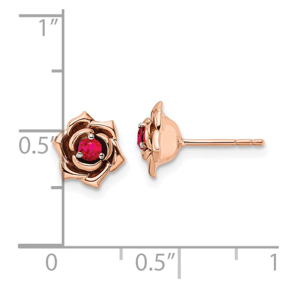 14K Two-tone White & Rose Ruby Flower Post Earrings