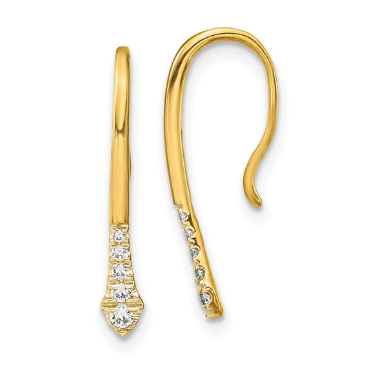 10k Polished Diamond Drop Wire Earrings