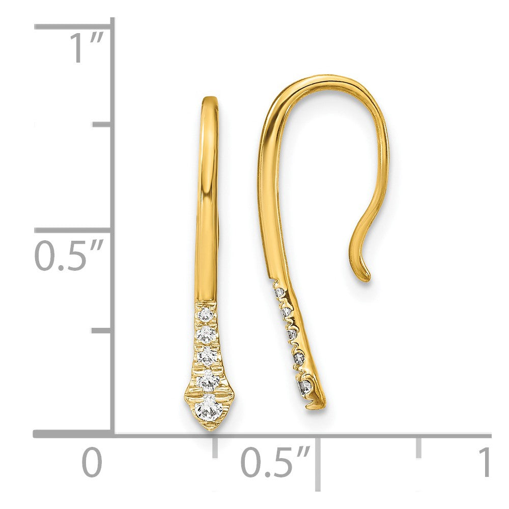 14k Polished Diamond Drop Wire Earrings
