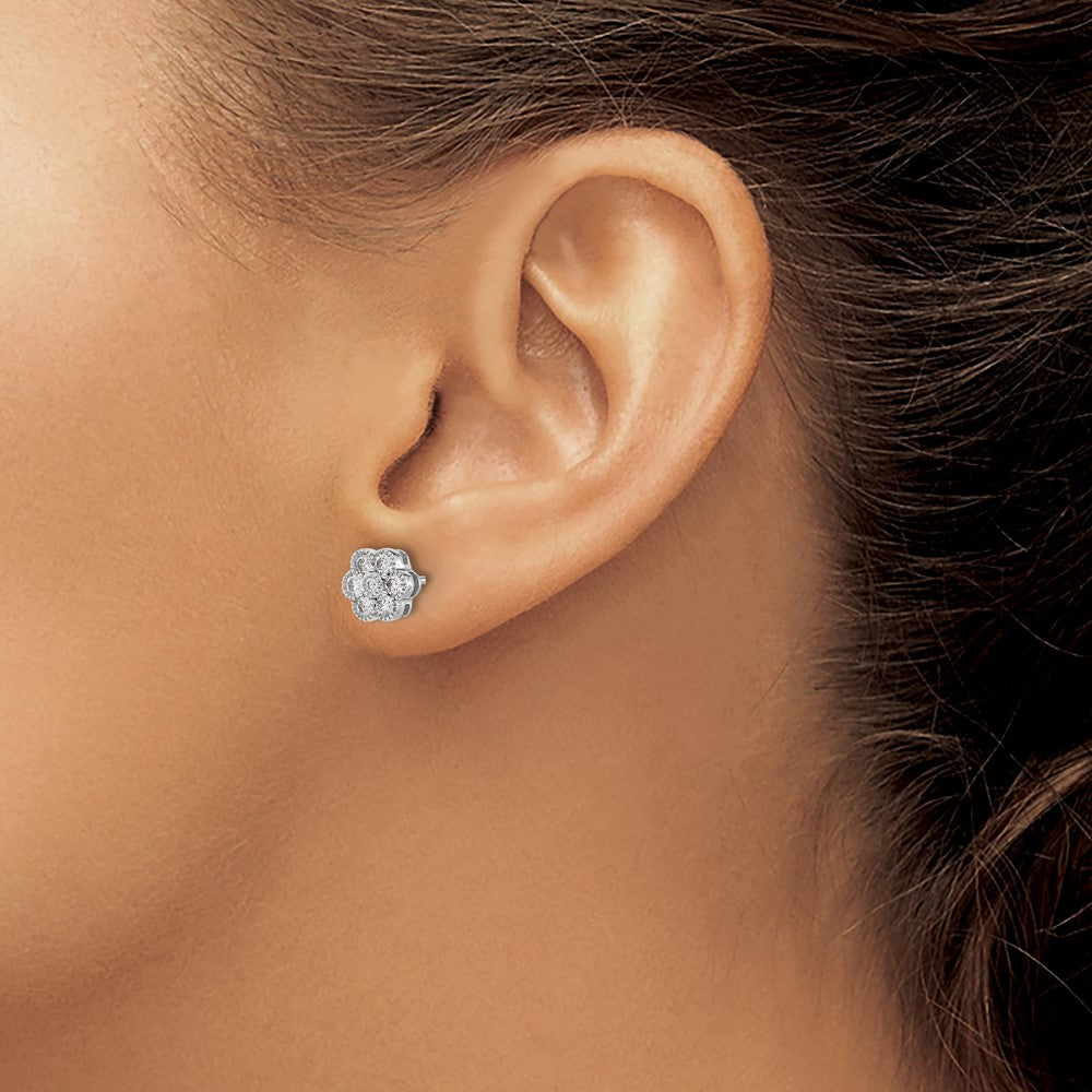 14k White Gold Floral Diamond Post Earrings