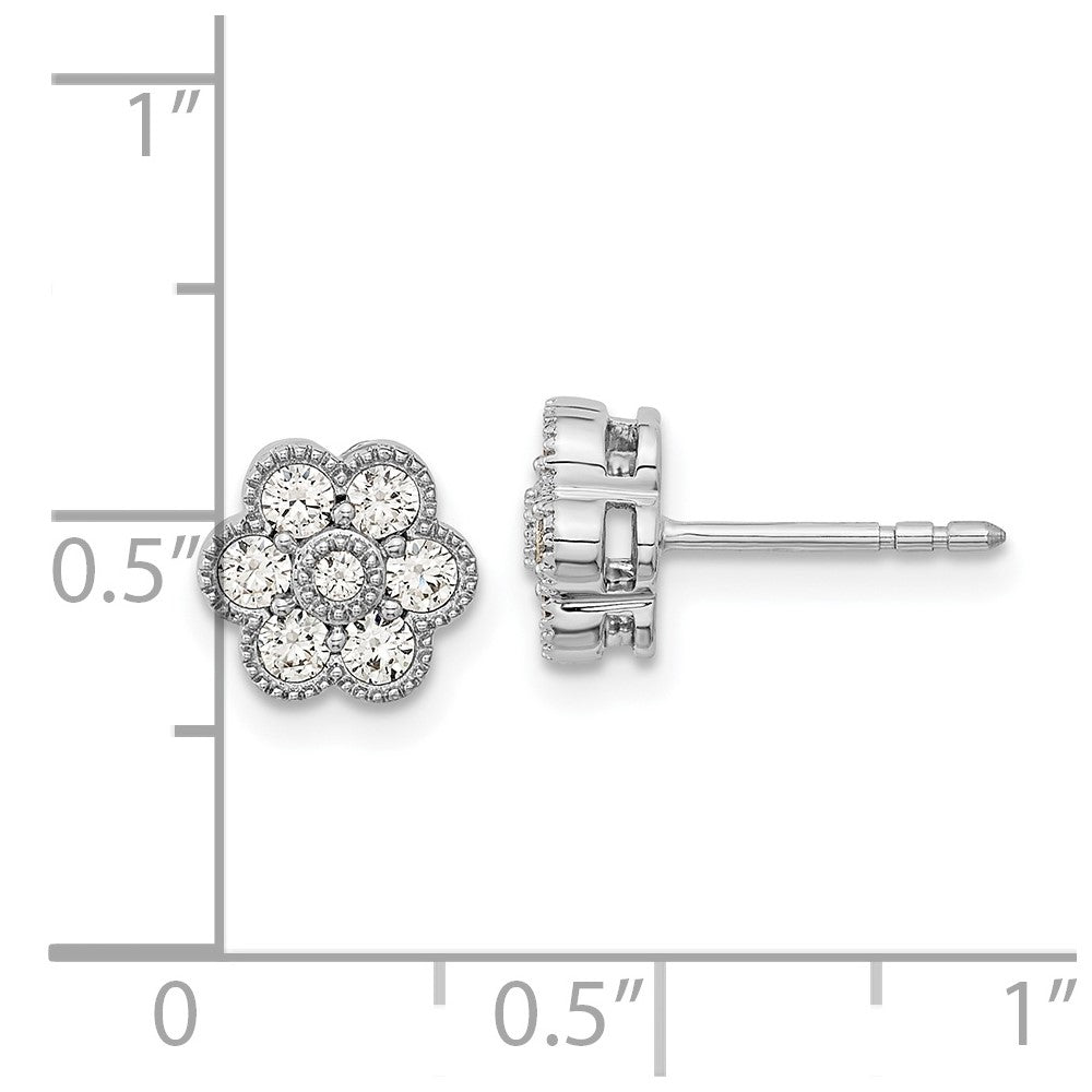 14k White Gold Floral Diamond Post Earrings
