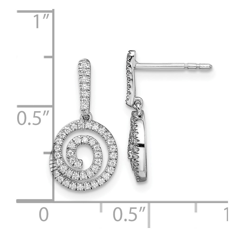 14k White Gold Circle Swirl Diamond Dangle Post Earrings