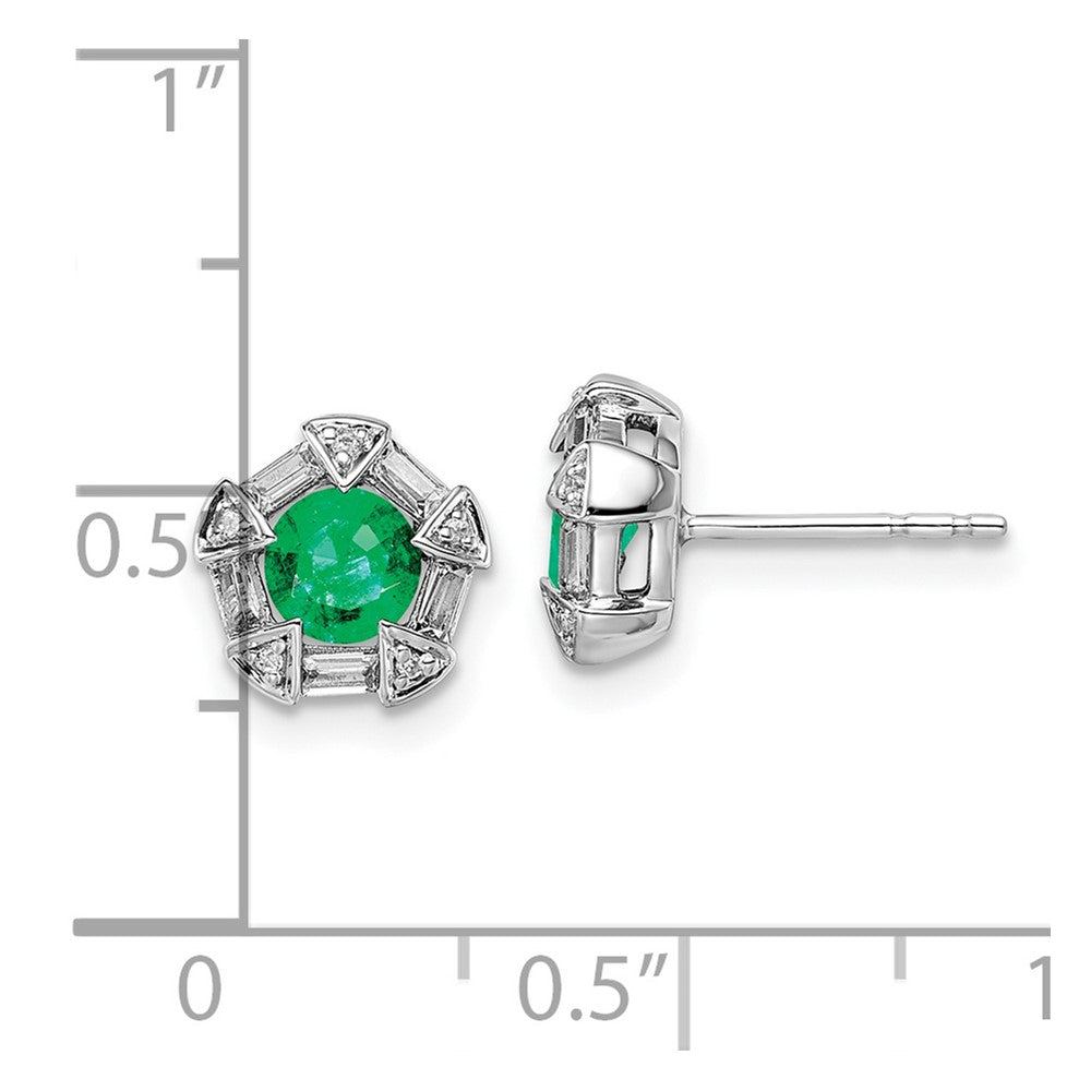 14k White Gold Emerald and Diamond Post Earrings