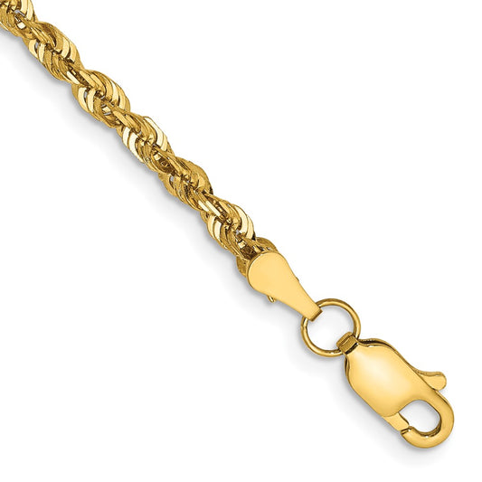 14K 7 inch 2.75mm Ultra Diamond-cut Rope with Lobster Clasp Chain