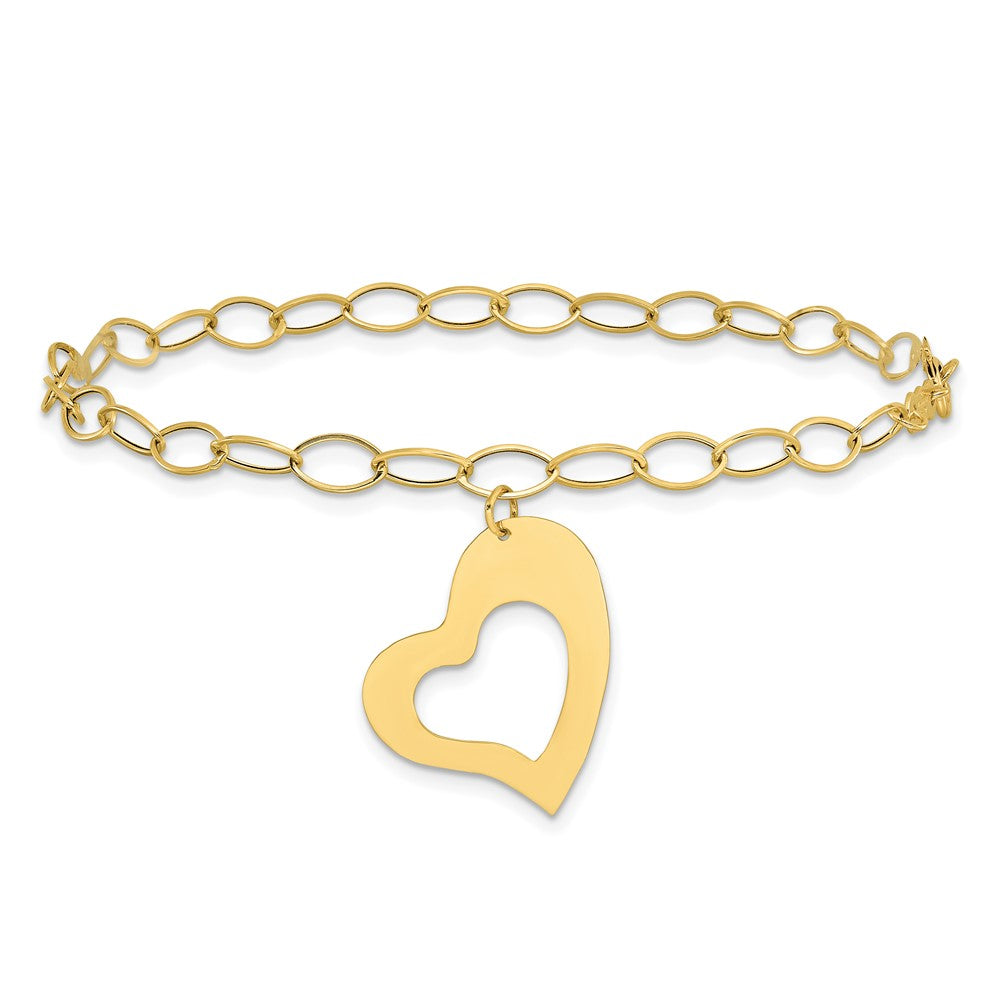 14K Oval Link Open Chain with Heart Bracelet
