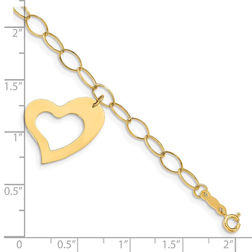 14K Oval Link Open Chain with Heart Bracelet