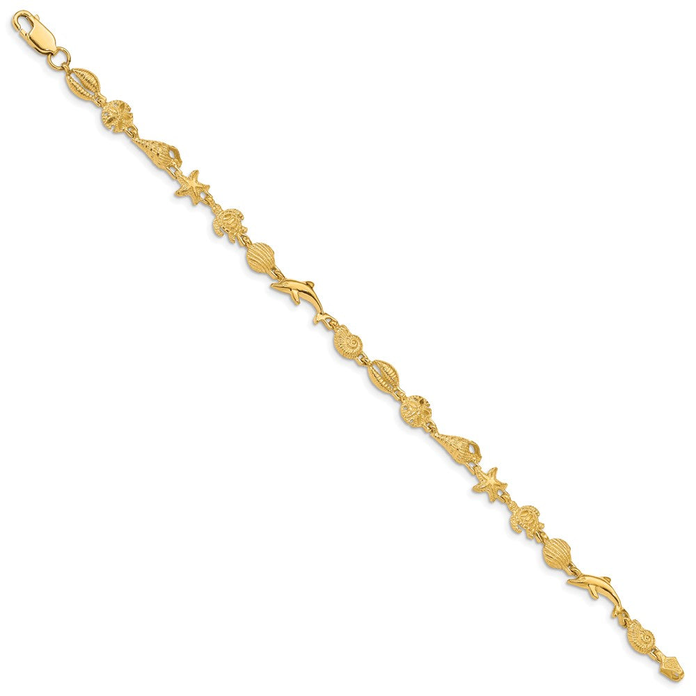 14K Gold Polished and Textured Bracelet