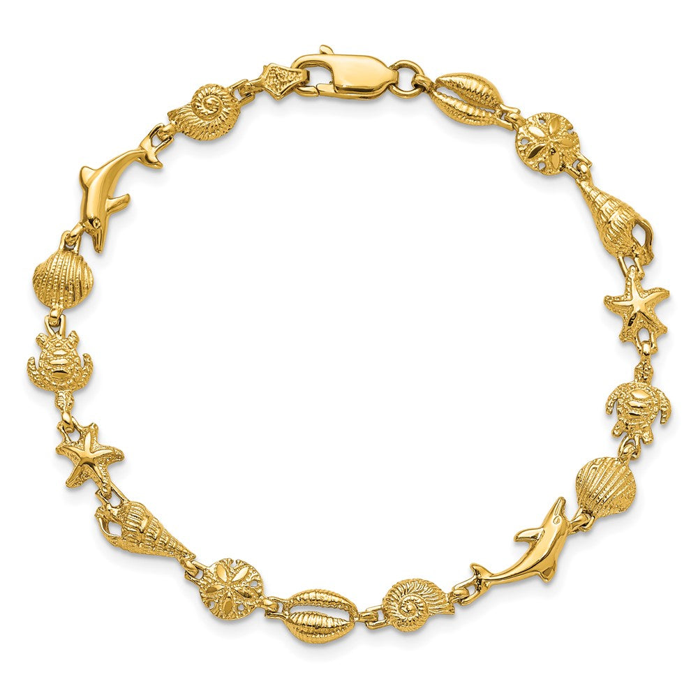 14K Gold Polished and Textured Bracelet