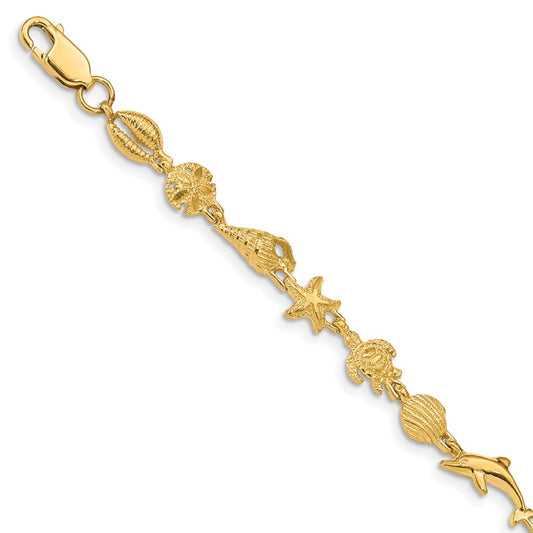 14K Gold Polished and Textured Bracelet