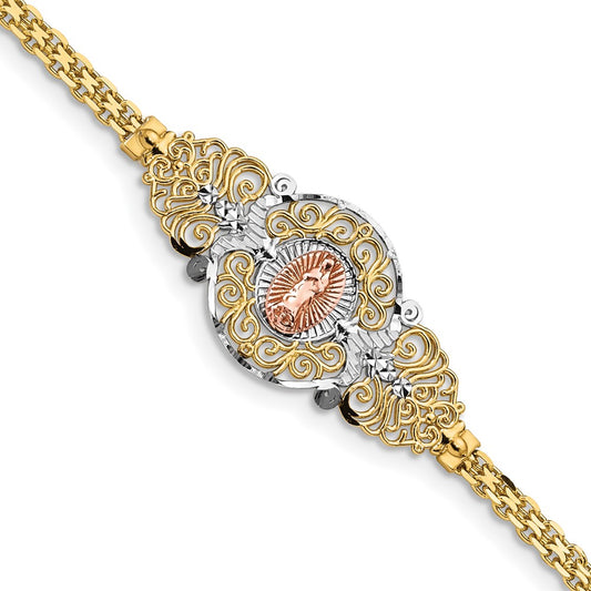 14k Two-Tone w/Rhodium Our of Guadalupe Bracelet