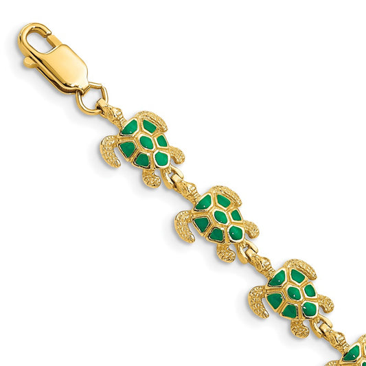 14k w/ Green Enamel Sea Turtle Bracelet