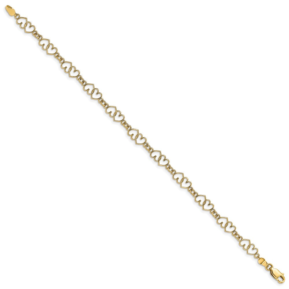14k Cut-Out and Polished Double Heart Link Bracelet