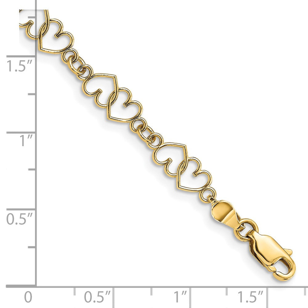 14k Cut-Out and Polished Double Heart Link Bracelet