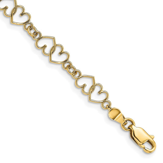 14k Cut-Out and Polished Double Heart Link Bracelet