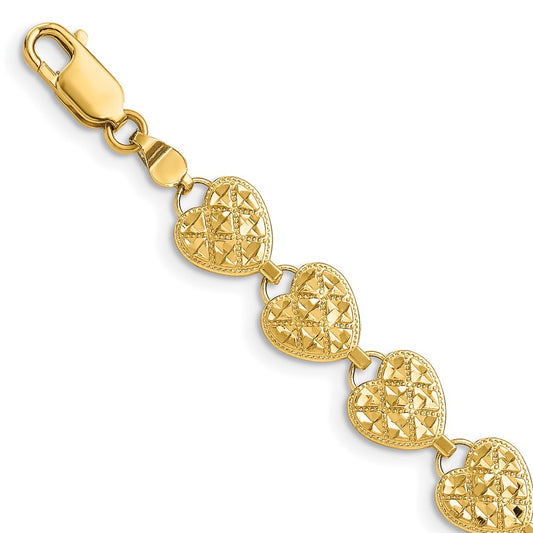 14K Polished D/C Hearts Bracelet