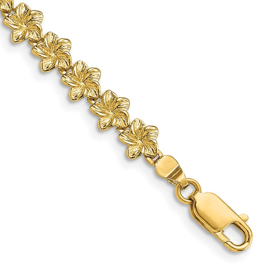 14k Yellow Gold Plumeria Flower Bracelet