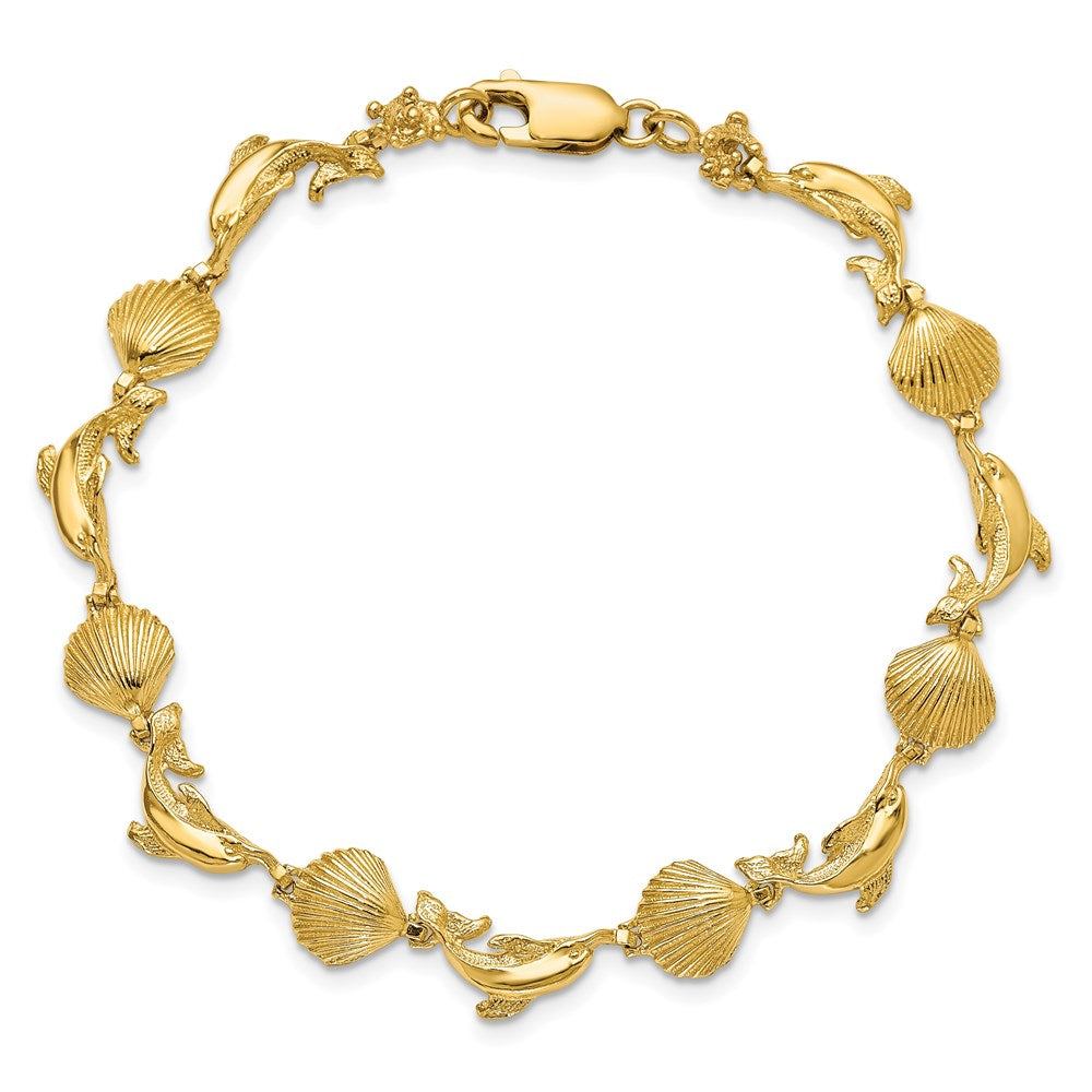 14K Dolphin and Shell Bracelet