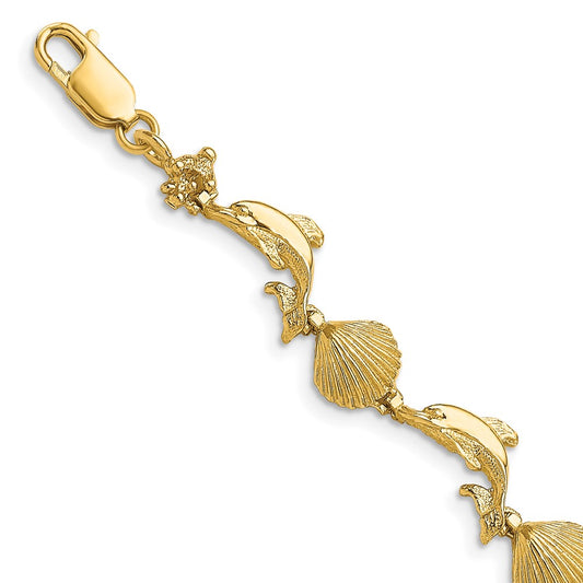 14K Dolphin and Shell Bracelet