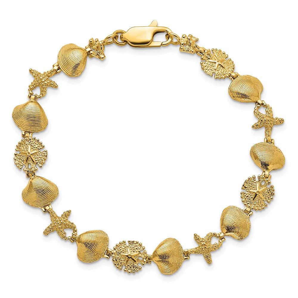 14K Sand Dolloar, Clam, Starfish Bracelet