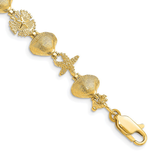 14K Sand Dolloar, Clam, Starfish Bracelet