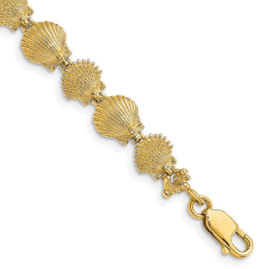 14K Polished /Textured Scallop Shell Bracelet