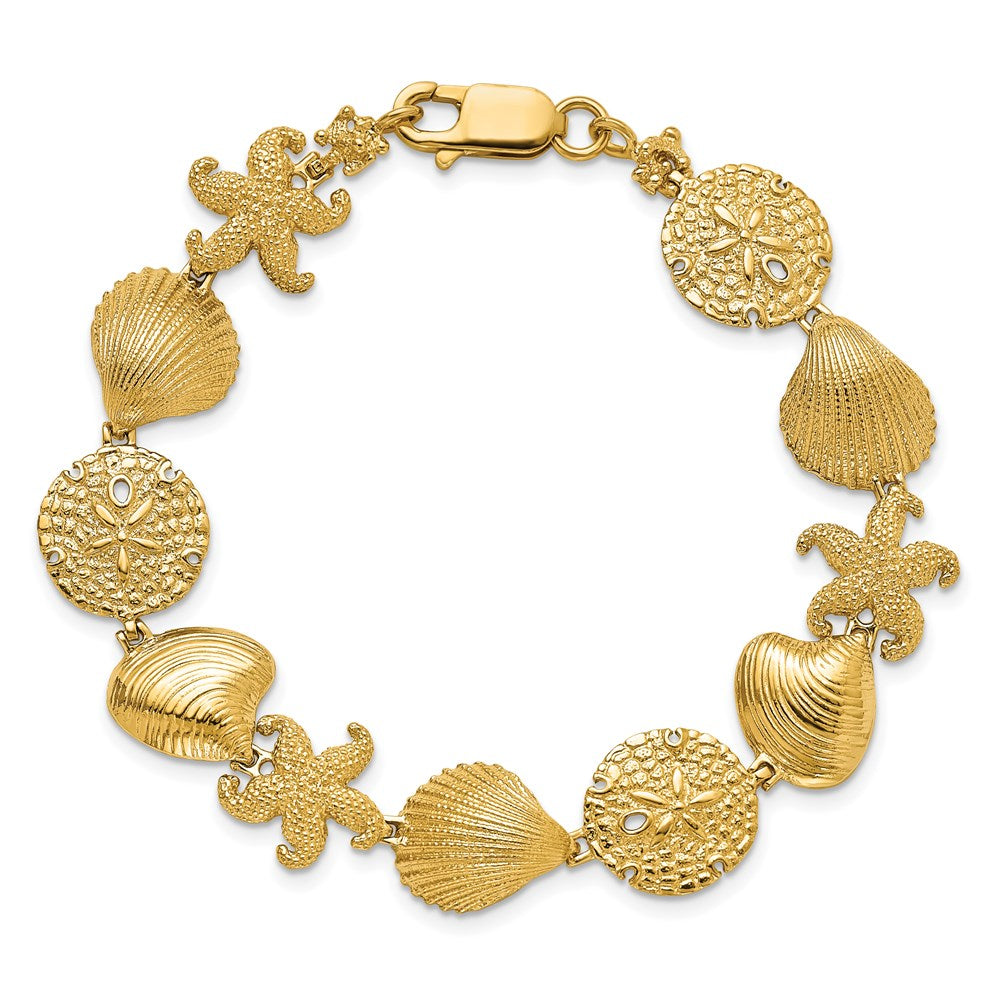 14K Starfish, Shell, Clam Link Bracelet