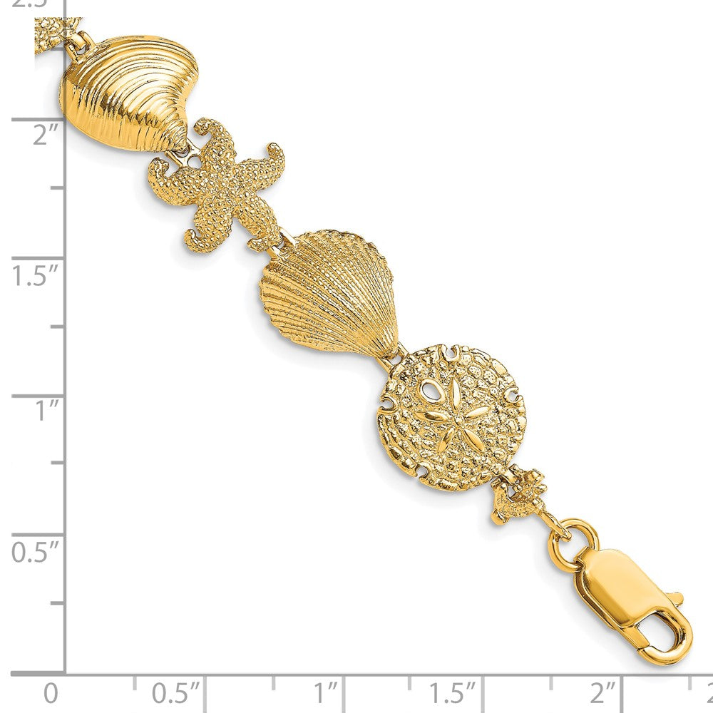 14K Starfish, Shell, Clam Link Bracelet