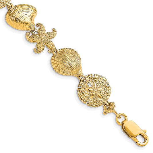 14K Starfish, Shell, Clam Link Bracelet