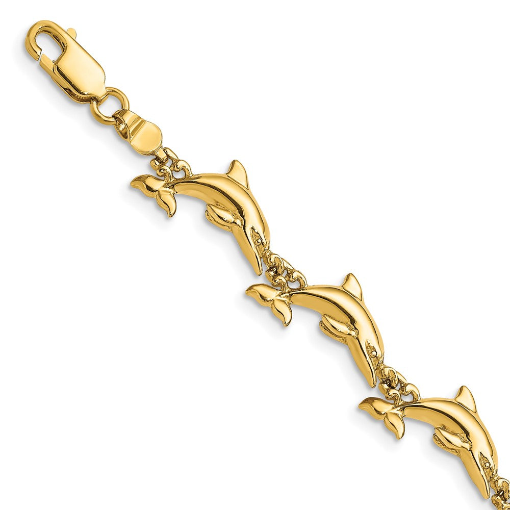 14k Polished 3-D Reversible Dolphin Bracelet