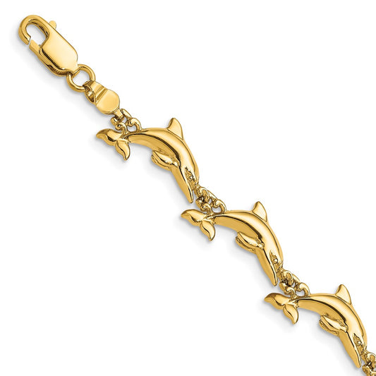 14k Polished 3-D Reversible Dolphin Bracelet