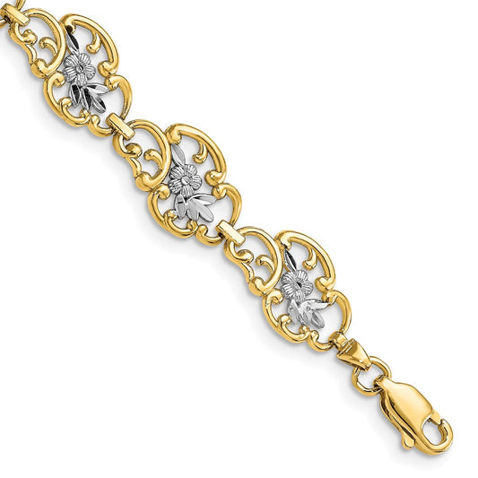 14k and White Rhodium Diamond-Cut Fancy Bracelet