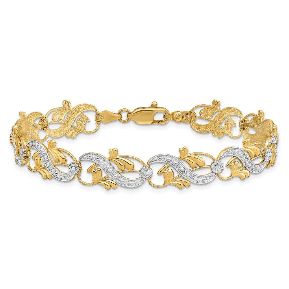 14K and White Rhodium Diamond-Cut Fancy Link Bracelet