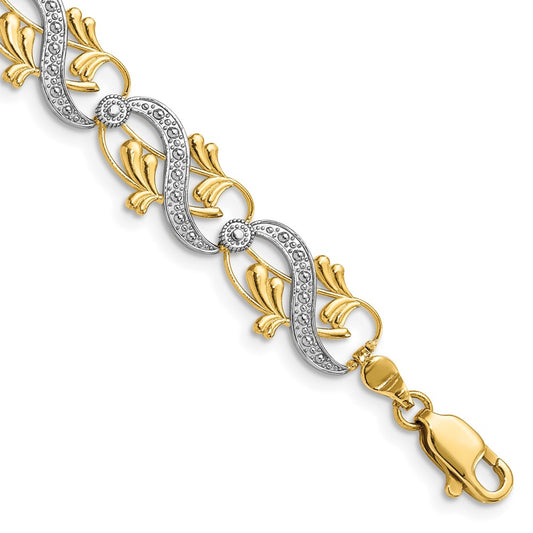 14K and White Rhodium Diamond-Cut Fancy Link Bracelet