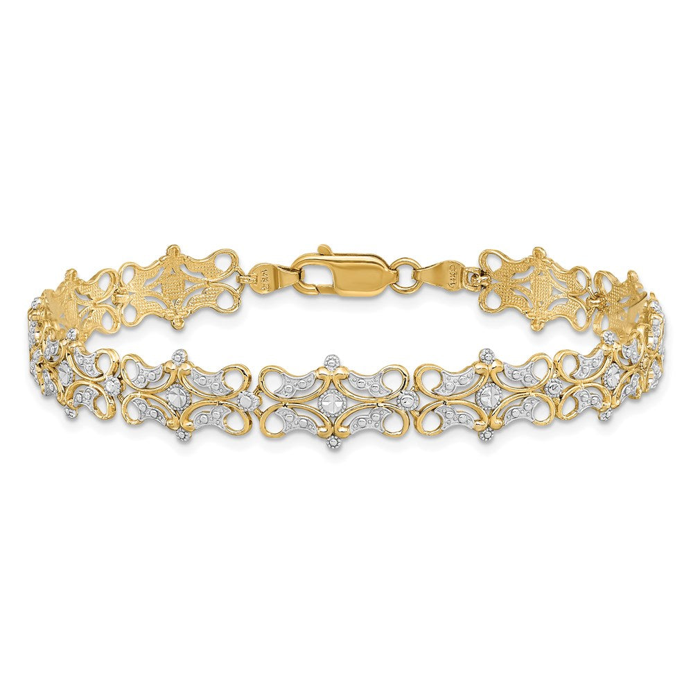14k and White Rhodium Diamond-Cut Fancy Bracelet
