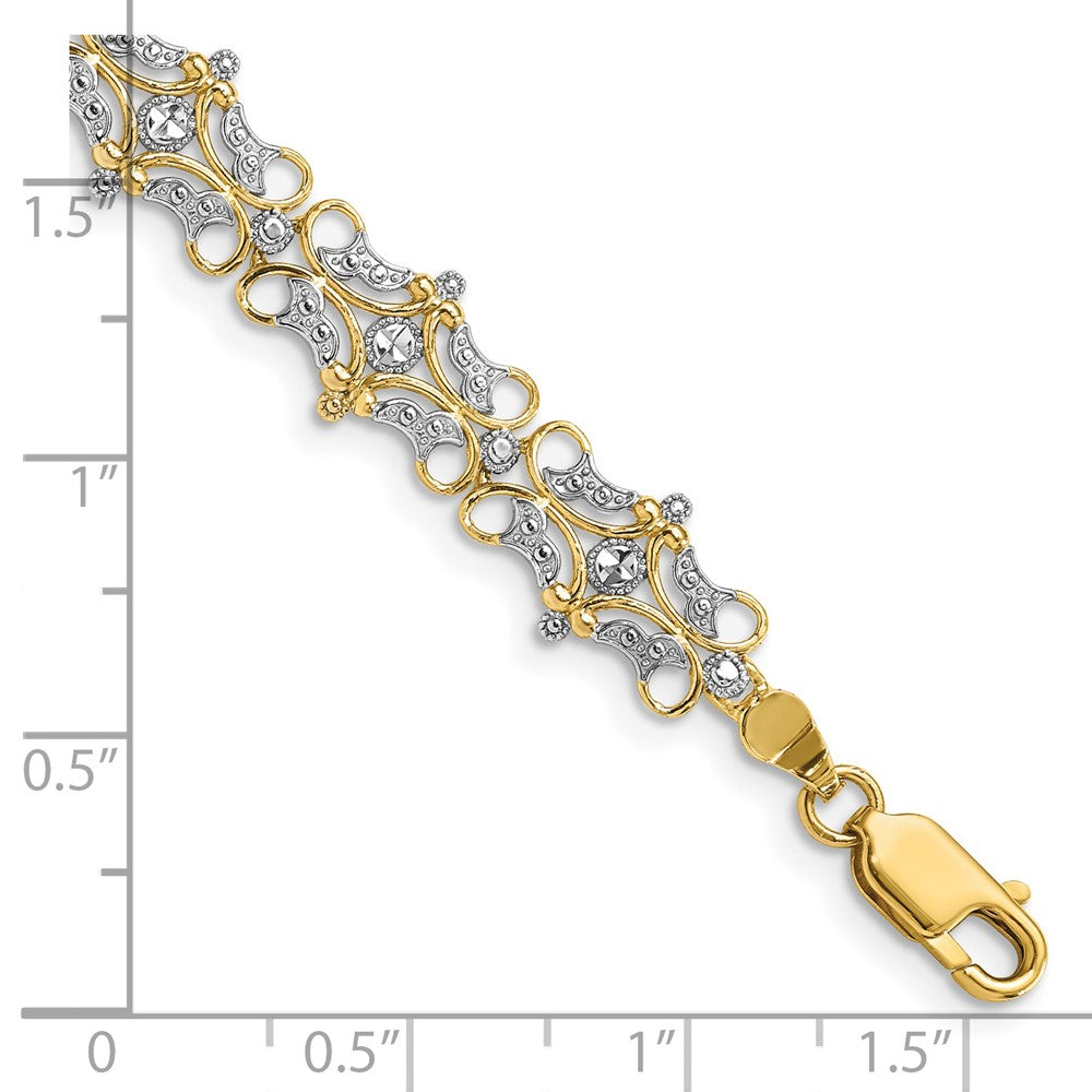 14k and White Rhodium Diamond-Cut Fancy Bracelet