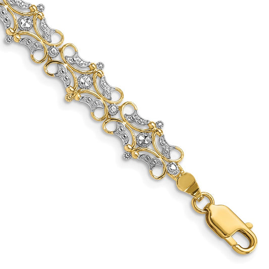 14k and White Rhodium Diamond-Cut Fancy Bracelet