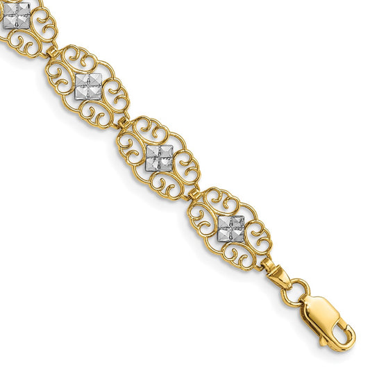 14k and White Rhodium Diamond-Cut Fancy Bracelet