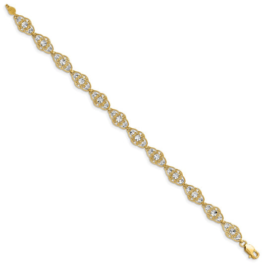 14k and White Rhodium Diamond-Cut Fancy Bracelet