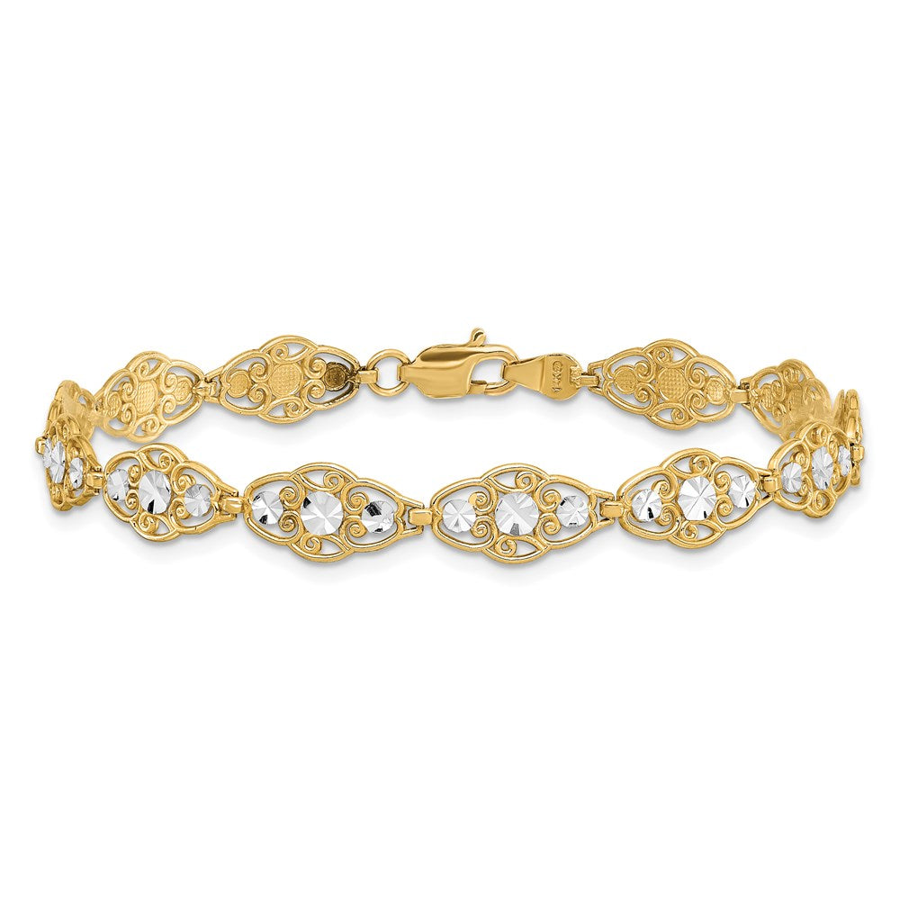 14k and White Rhodium Diamond-Cut Fancy Bracelet