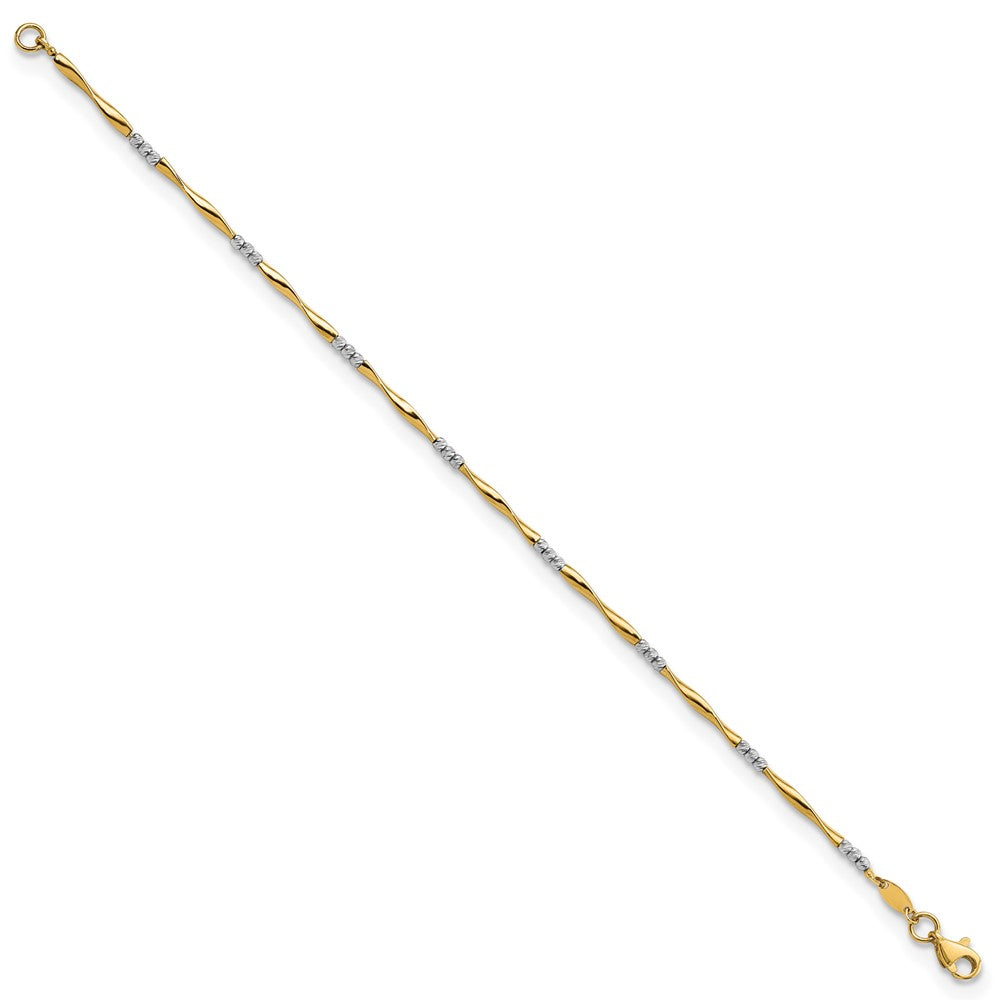 14K Two-tone Diamond-Cut Wavy and Beaded 7.5in Bracelet