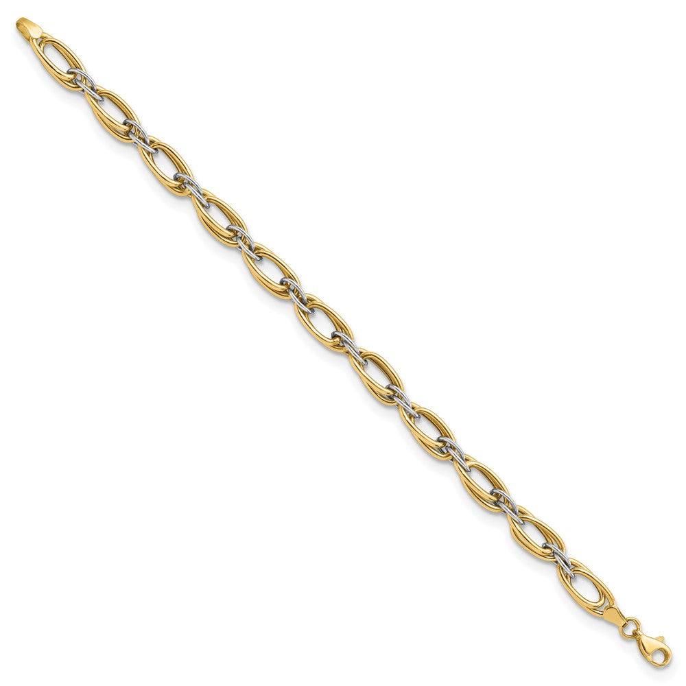 14K Two-tone Polished Fancy Link 8in Bracelet