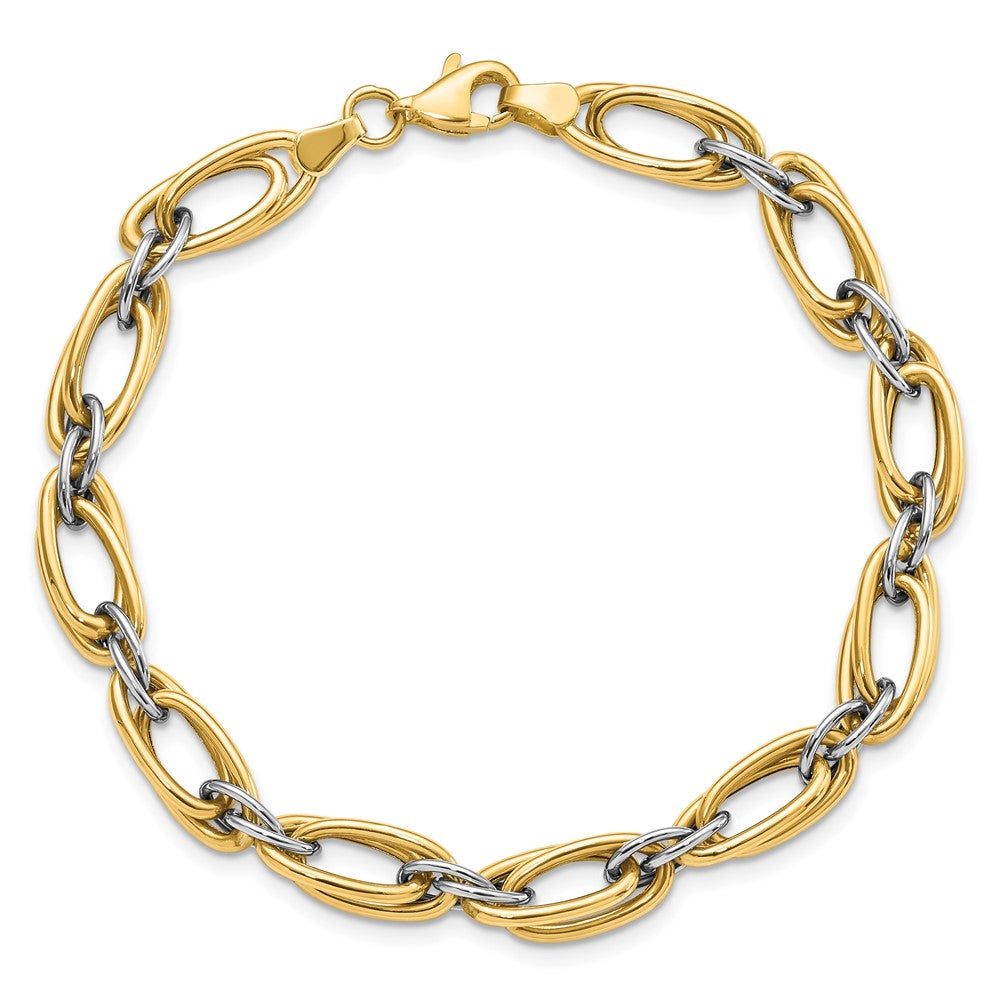 14K Two-tone Polished Fancy Link 8in Bracelet