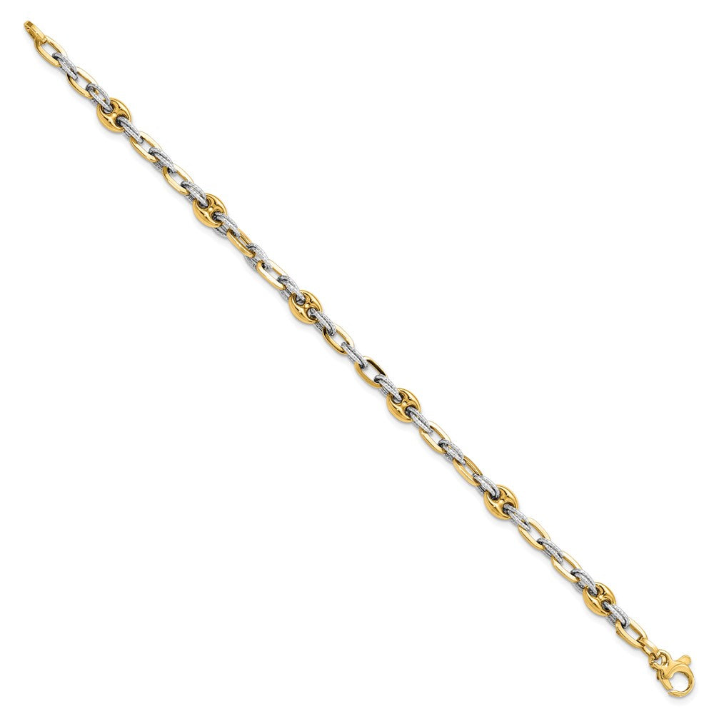 14K Two-tone Textured Double Fancy Link Bracelet