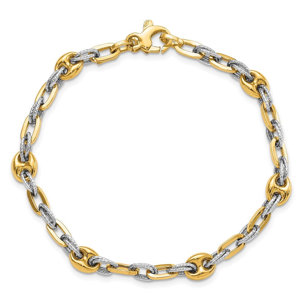 14K Two-tone Textured Double Fancy Link Bracelet