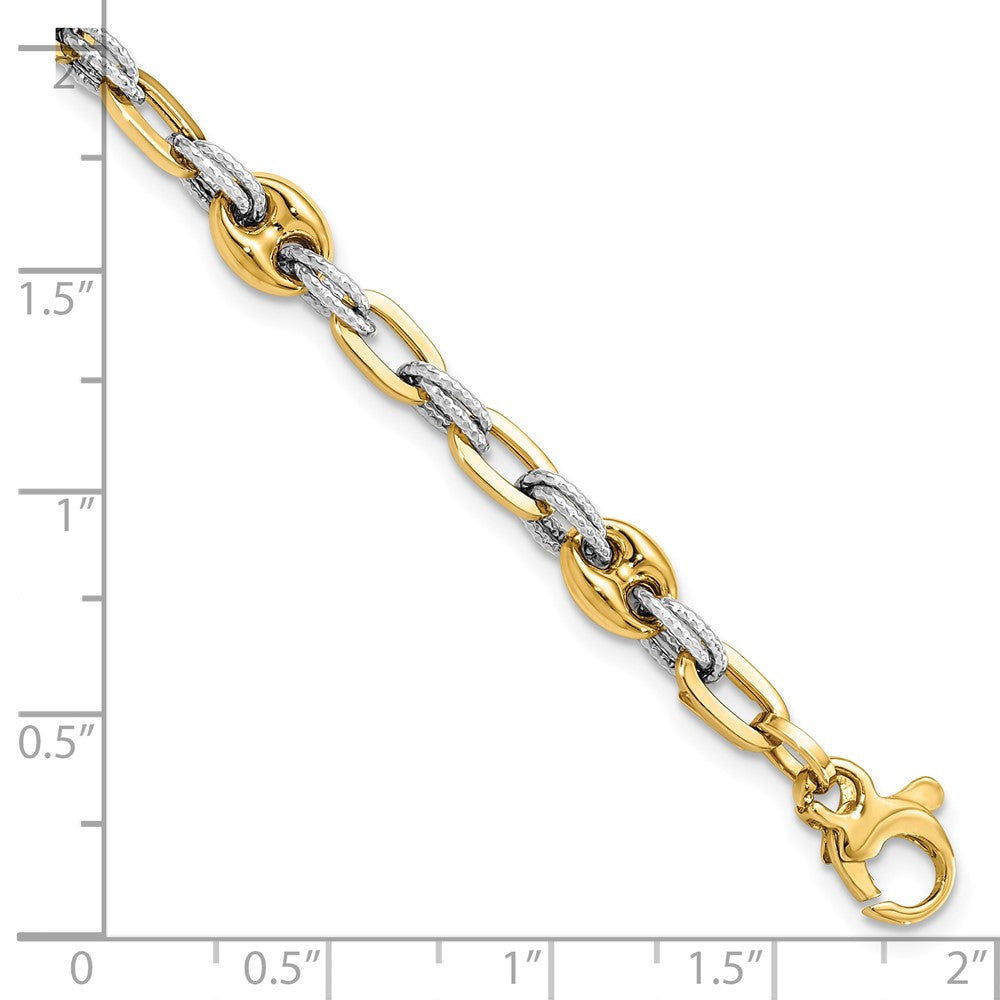 14K Two-tone Textured Double Fancy Link Bracelet