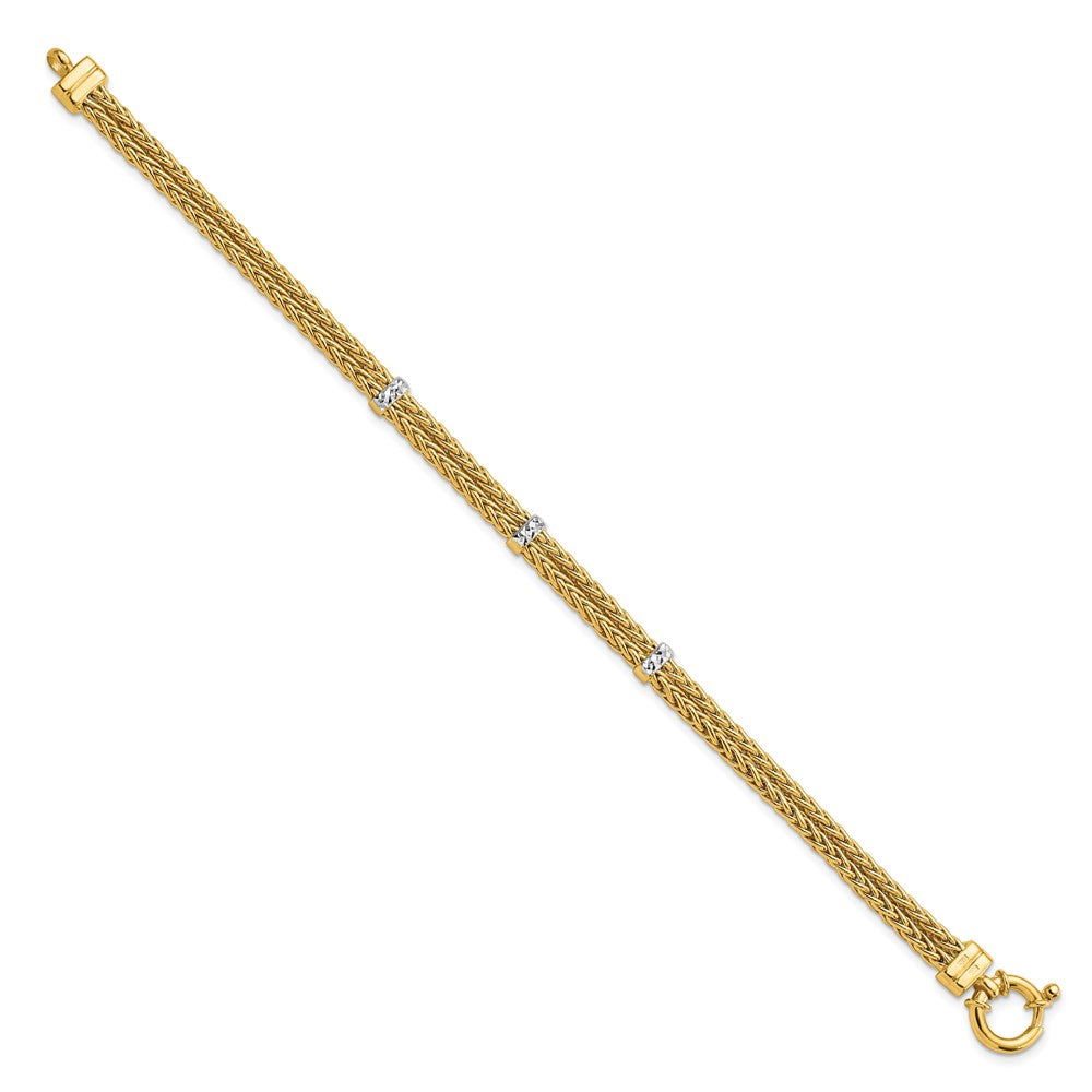 14K w/Rhodium Polished Double Wheat Chain Bracelet