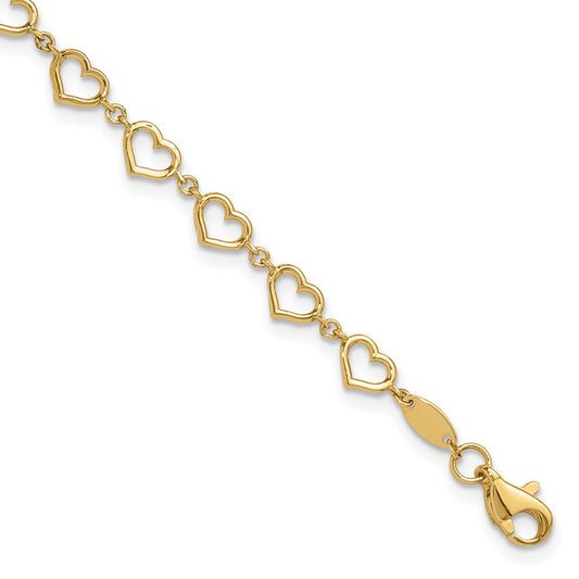 14K Polished Heart Link Bracelet